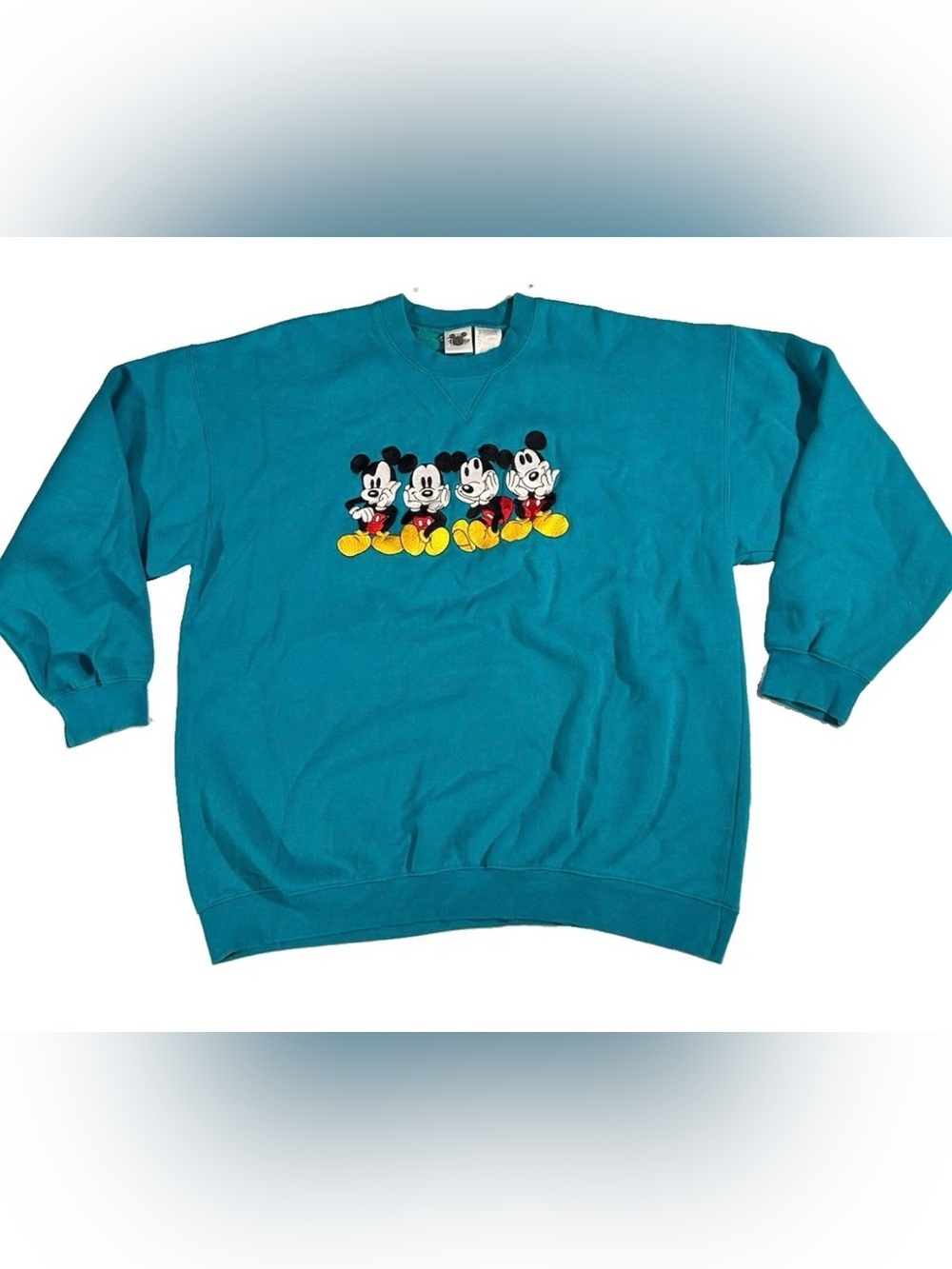 Vintage The Disney Catalog Mickey Mouse Embroidered Teal Crewneck Sweatshirt XXL